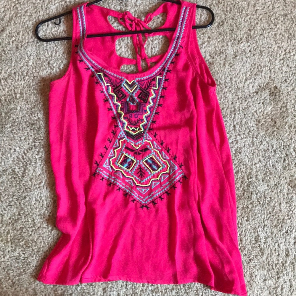 Embroidered pink tank top